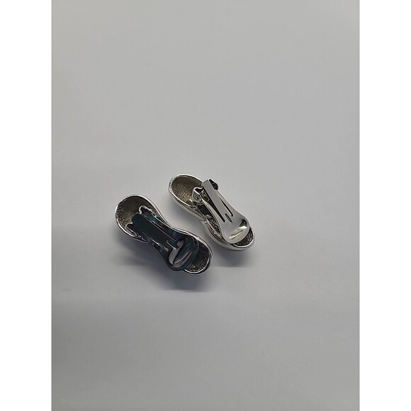 Silver Tone Clip On Earrings Double Teardrop Modern Minimalist High Polish State - Picture 11 of 12